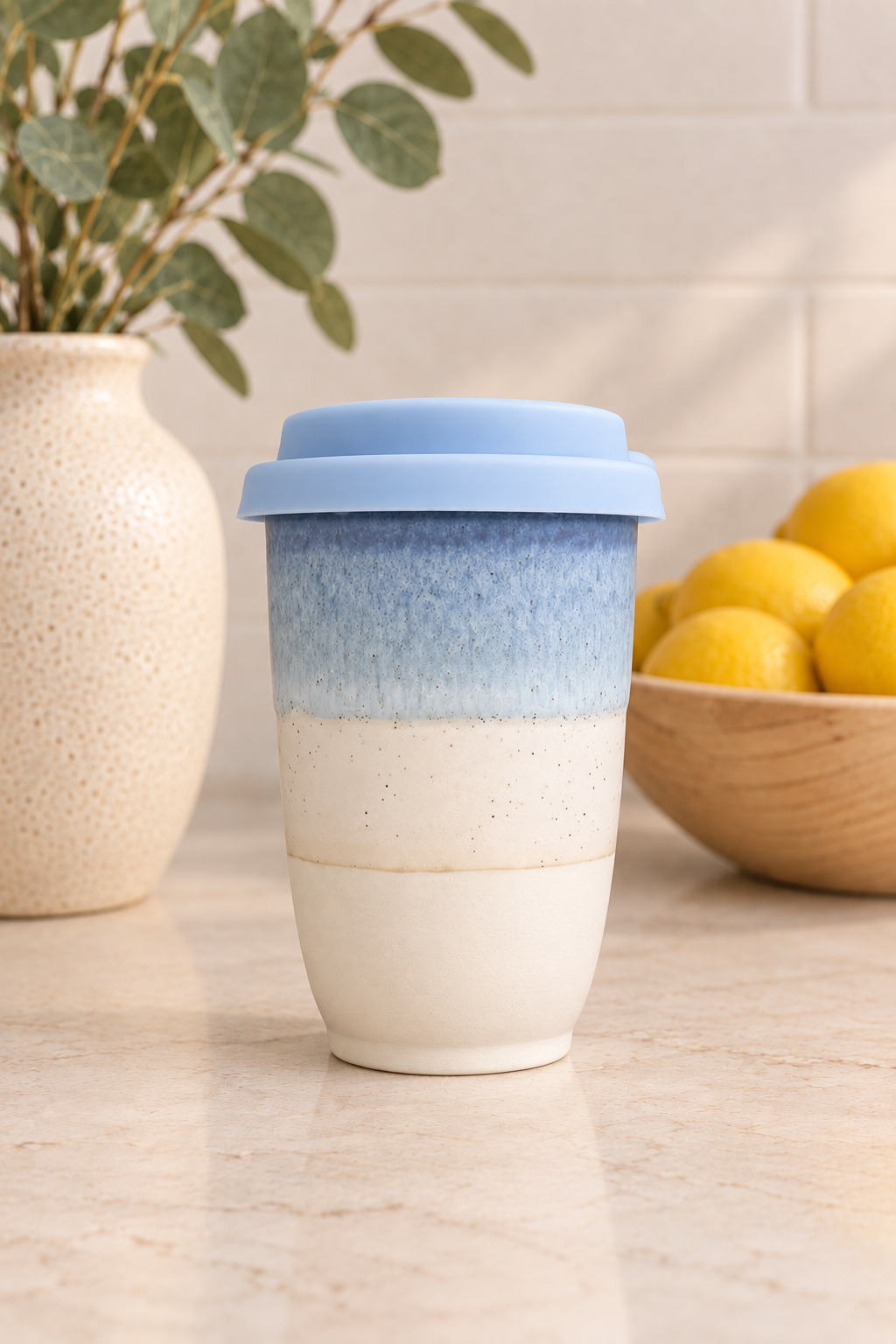 Ceramic Travel Mug with Silicone Lid & Sleeve