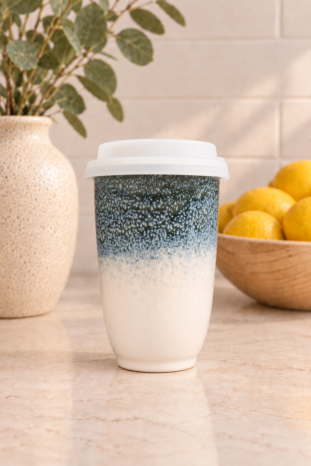 Ceramic Travel Mug with Silicone Lid & Sleeve