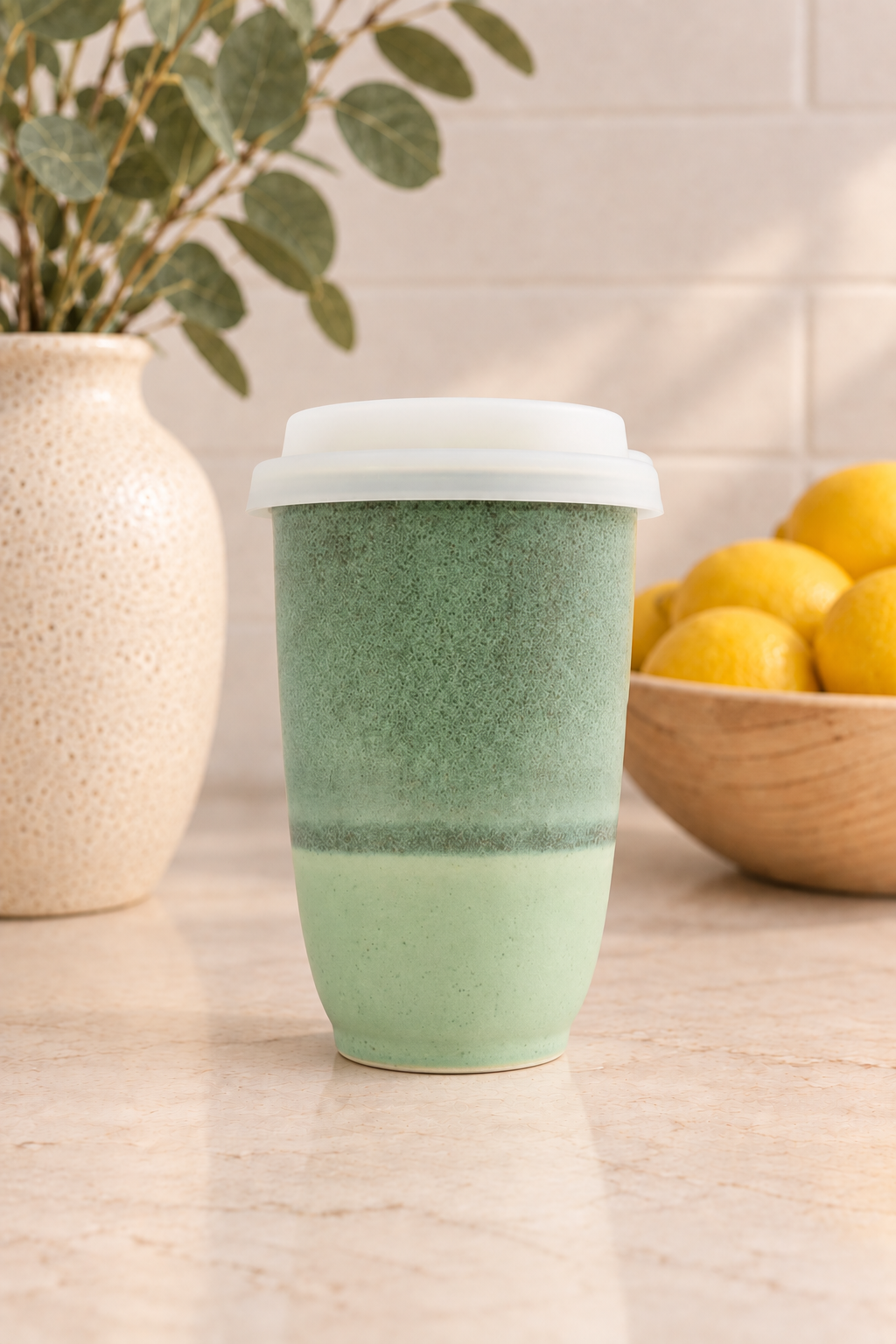 Ceramic Travel Mug with Silicone Lid & Sleeve
