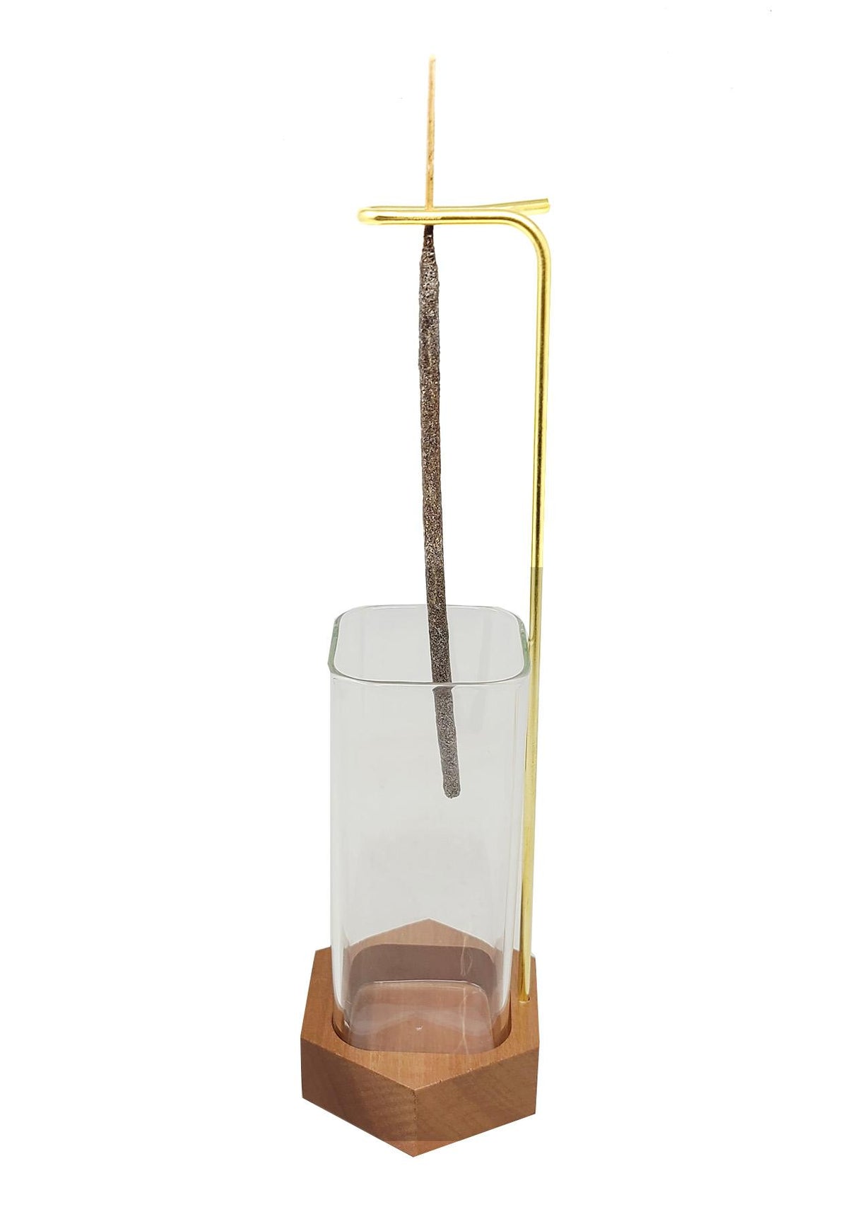 Upside Down Glass and Wood Incense Holder