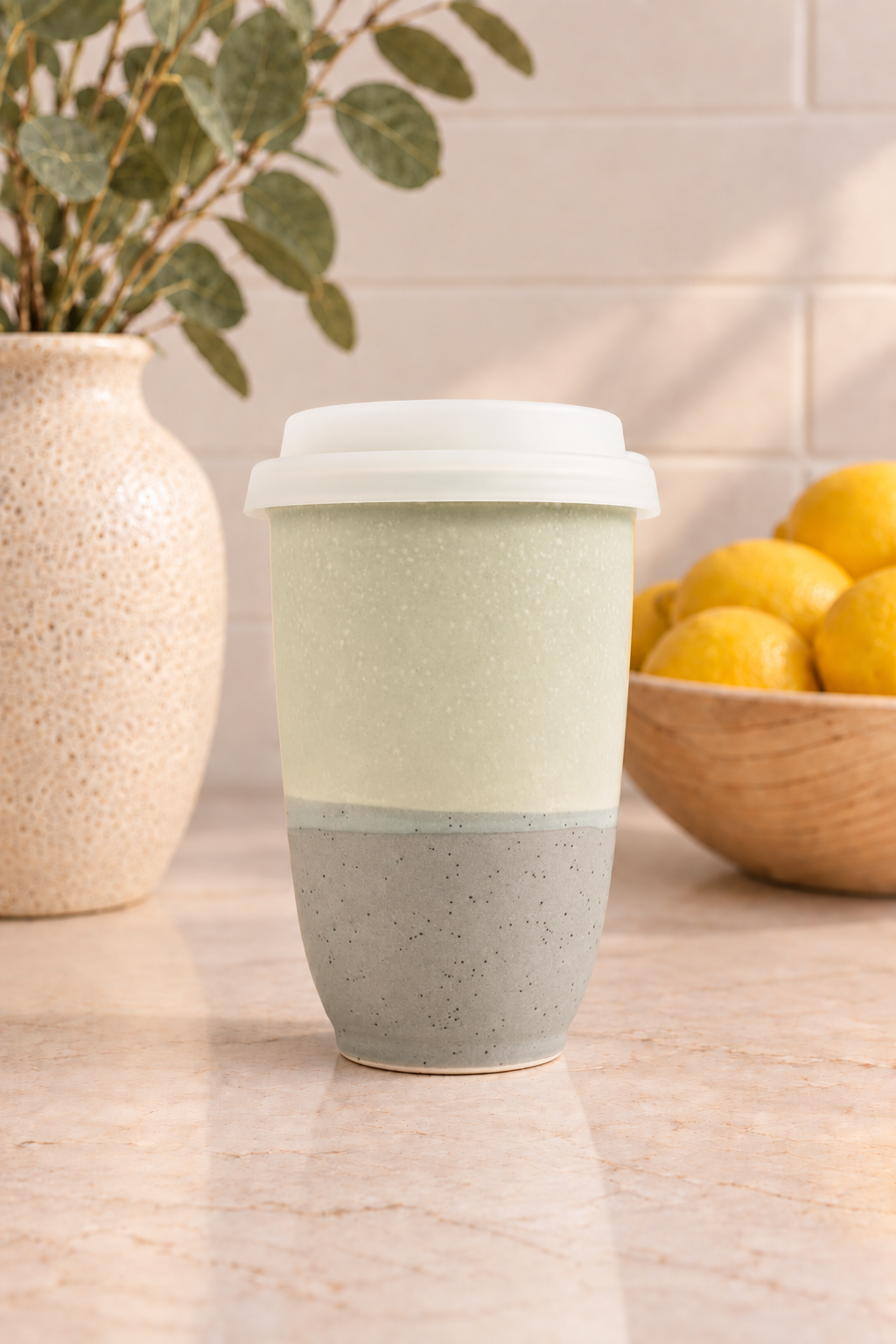 Ceramic Travel Mug with Silicone Lid & Sleeve